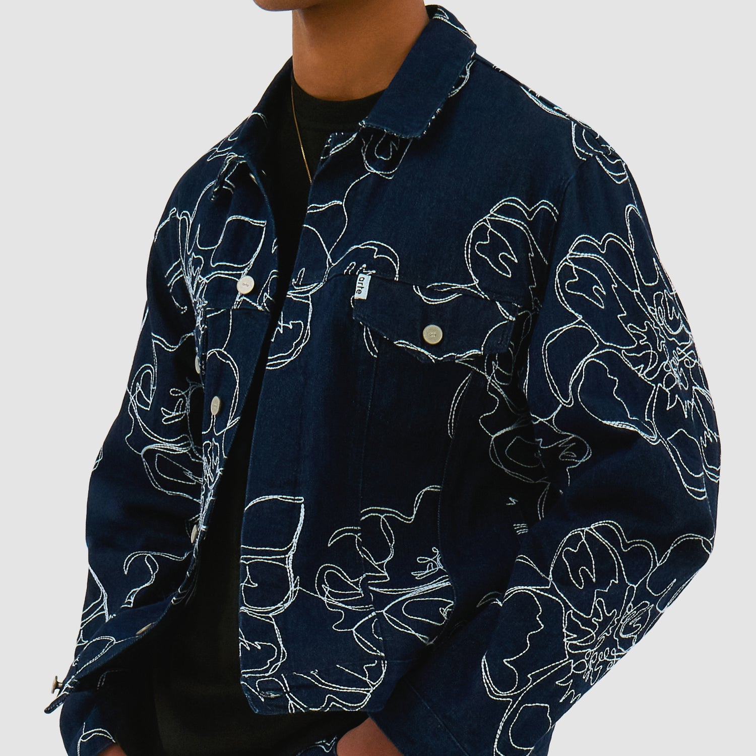 Arte Antwerp Flower Stitch Denim Jacket: Navy – The Union Project