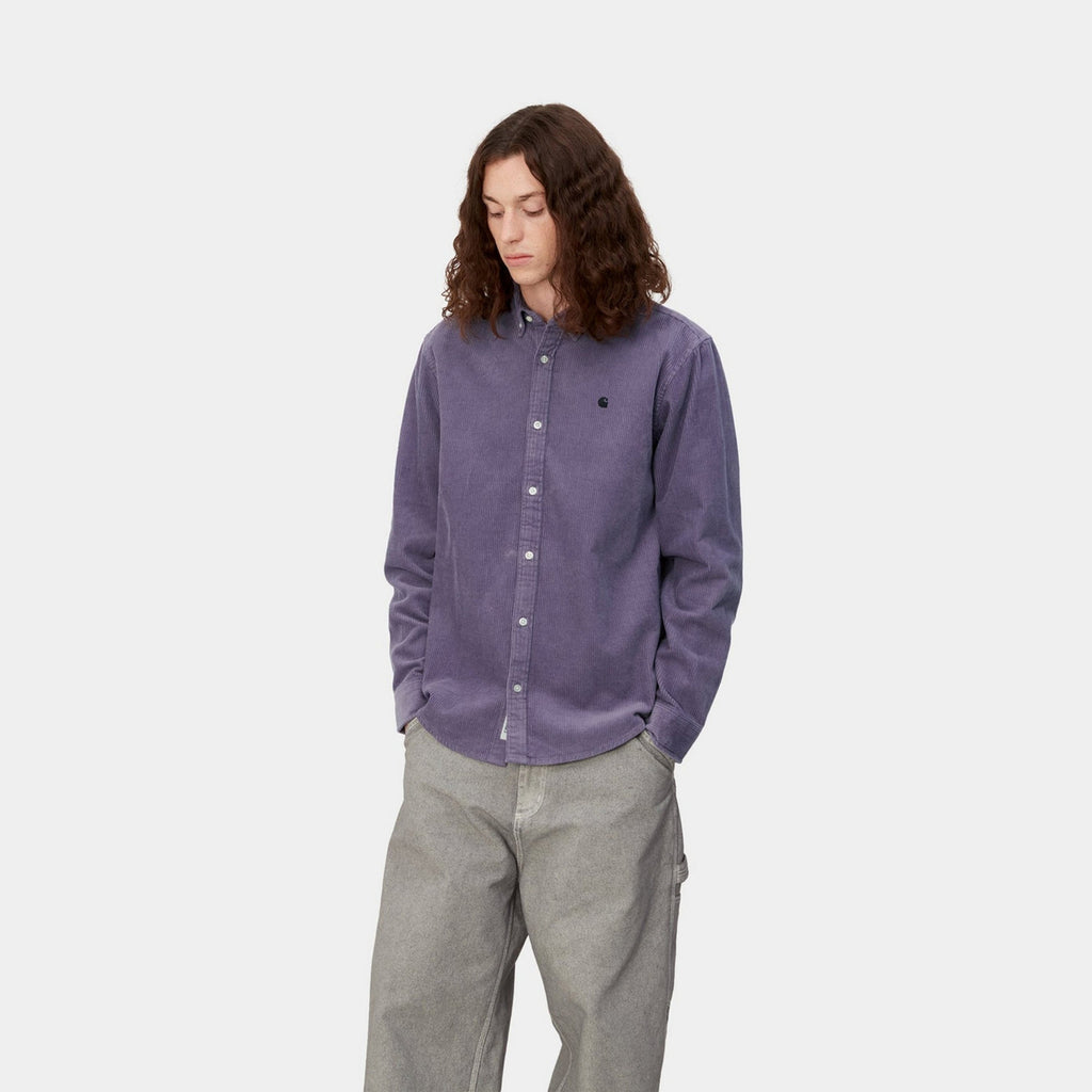 Carhartt WIP L/S Madison Cord Shirt: Glassy Purple/Black_2