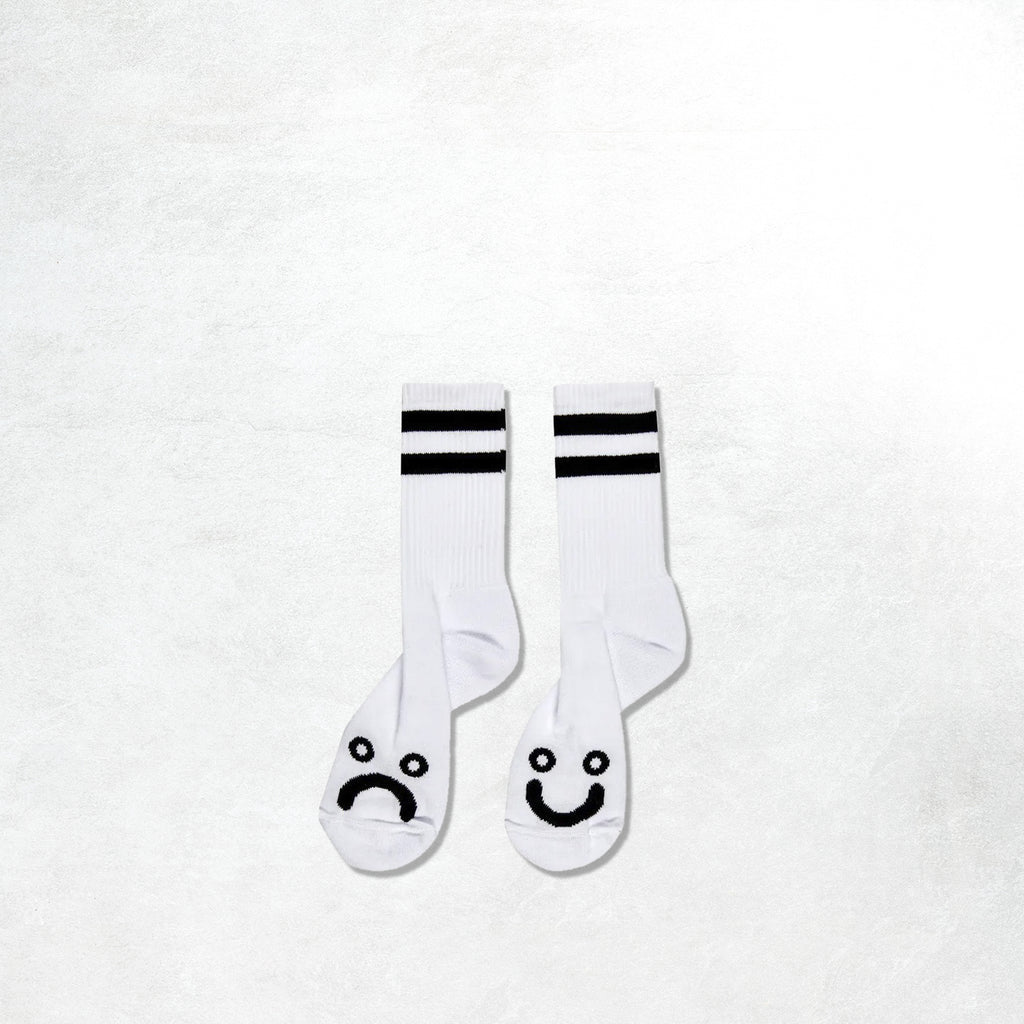 Polar Skate Co Happy Sad Socks - Long: White_1