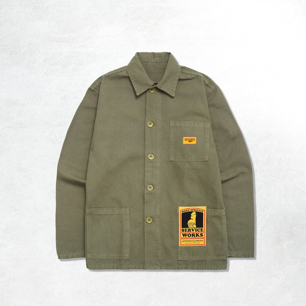 Service Works Canvas Coverall Jacket: Olive (Front)