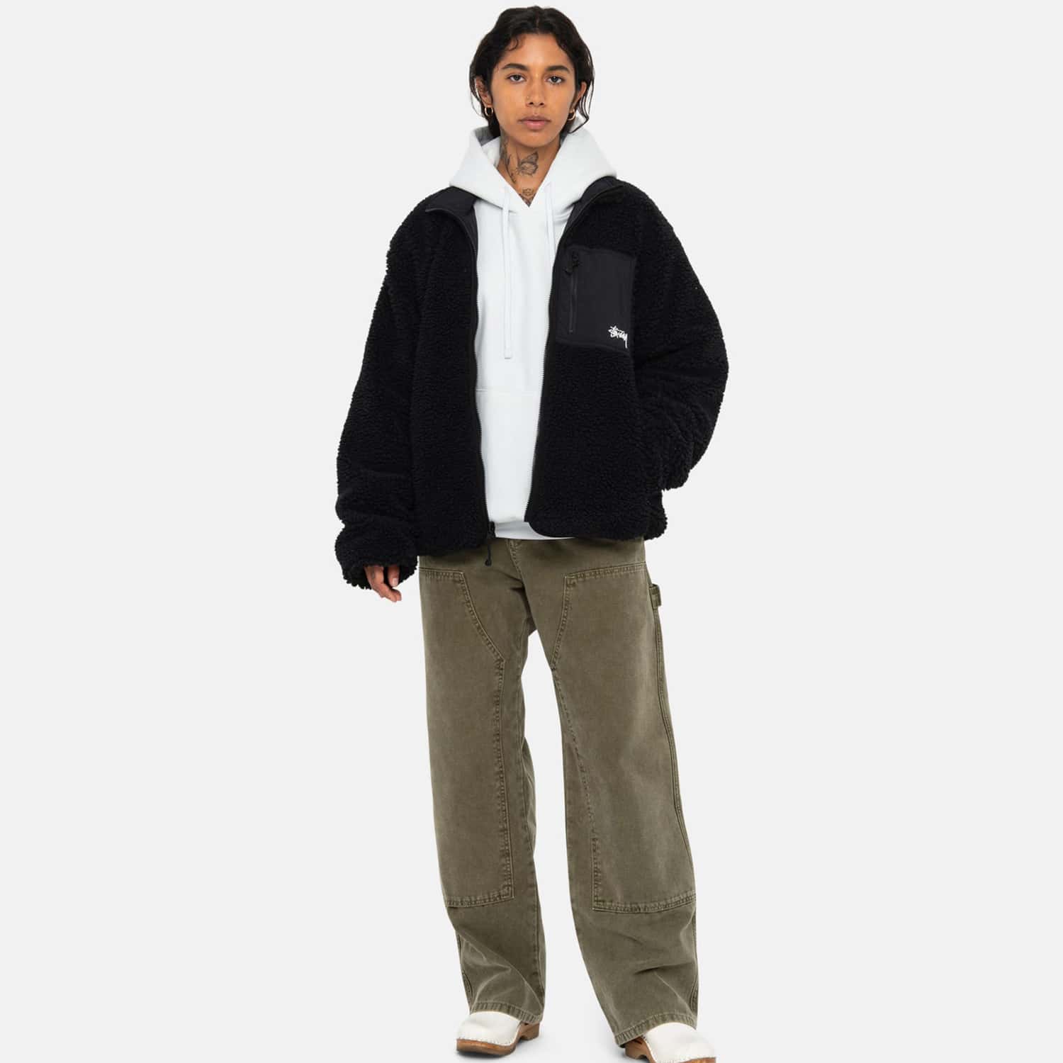 Stussy Sherpa Reversible Jacket: Black_Model3