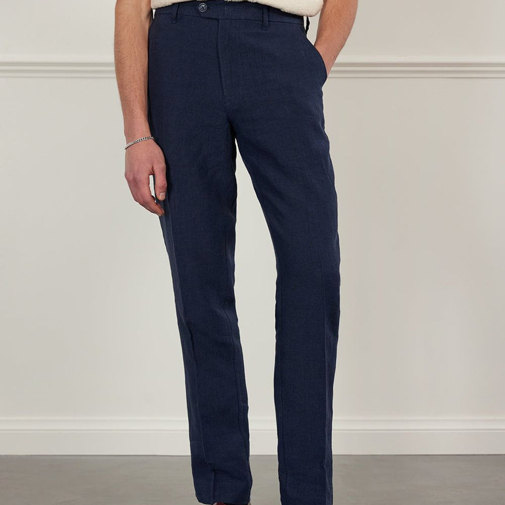 Tailored Linen Trousers | Navy(Front)