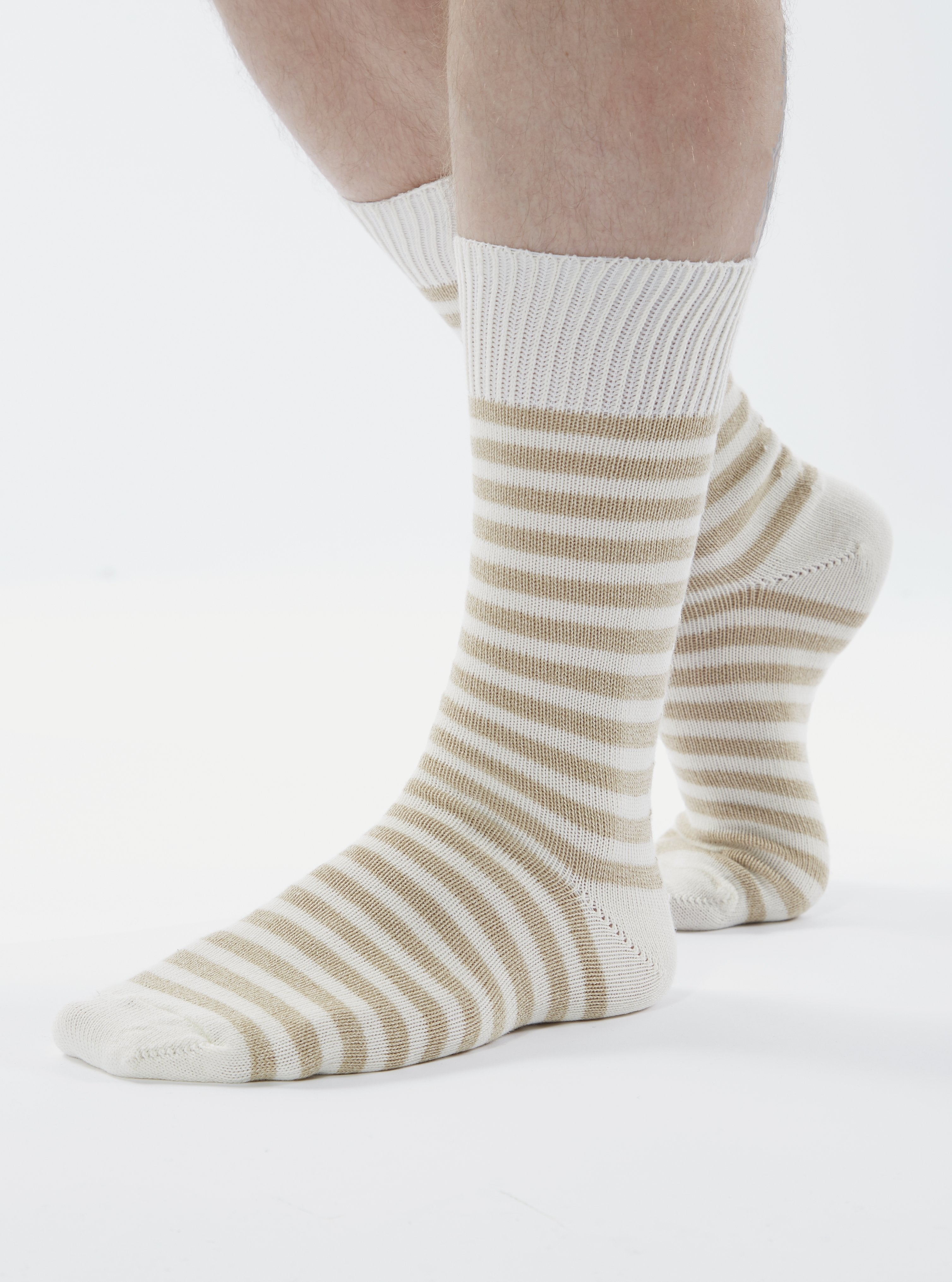 Universal Works Cotton Stripe Sock: Ecru - The Union Project
