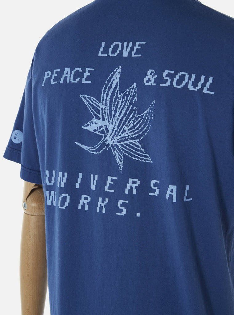 Universal Works Organic Jersey Lotus Print Tee: Blue - The Union Project