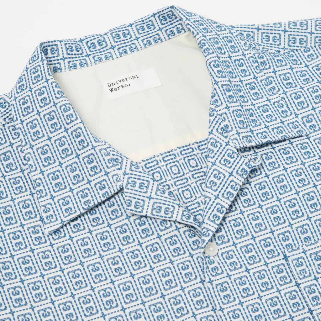 Universal Works Camp Shirt: White / Blue Porto Cotton