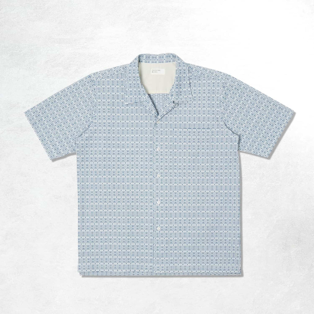 Universal Works Camp Shirt: White / Blue Porto Cotton (Front)