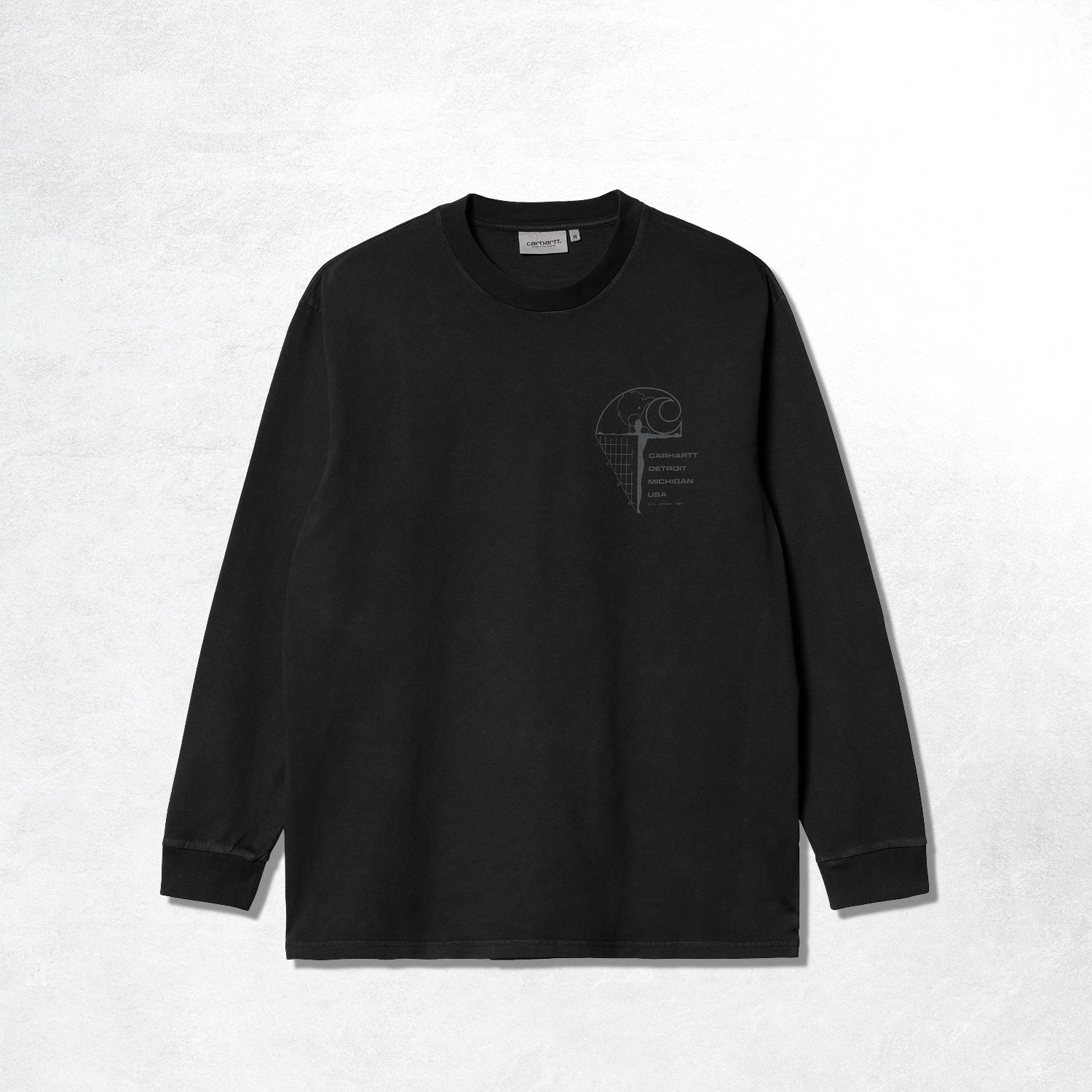 Carhartt WIP L/S Ratios T-Shirt: Black / Eucalyptus (Front)