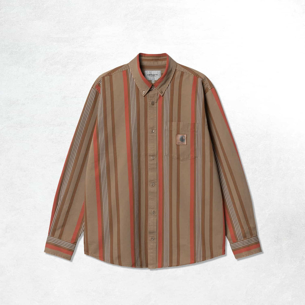 Carhartt WIP L/S Dorado Shirt: Dorado Stripe, Leather (Front)