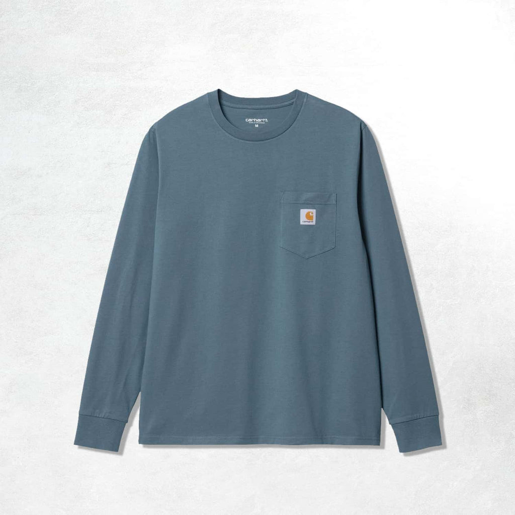 Carhartt WIP L/S Pocket T-Shirt: Storm Blue (Front)