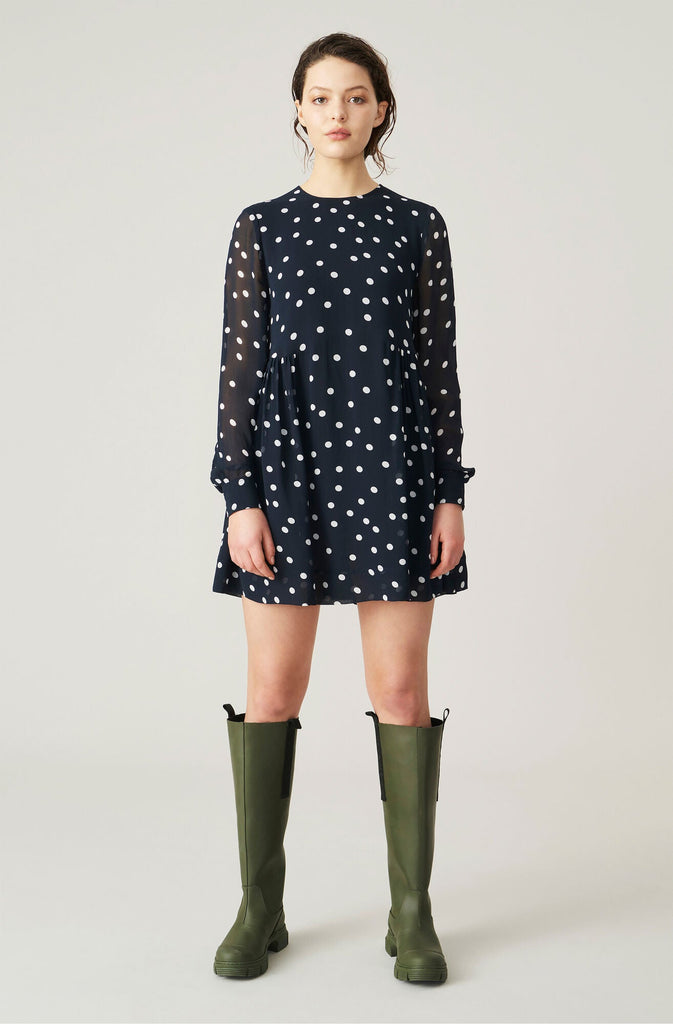 Ganni Womens Georgette Mini Dress: Sky Captain - The Union Project
