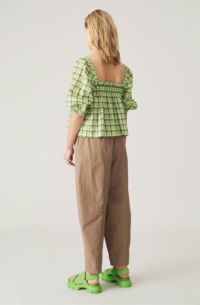 Ganni Womens Seersucker Check Blouse: Oyster Gray - The Union Project