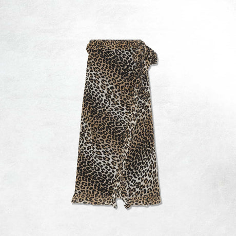 Ganni Printed Mesh Ruffle Midi Wrap Skirt: Leopard Seedpearl (Front)