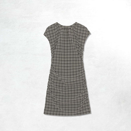 Ganni Stretch Seersucker Open Back Mini Dress: Mini Check Black (Back)