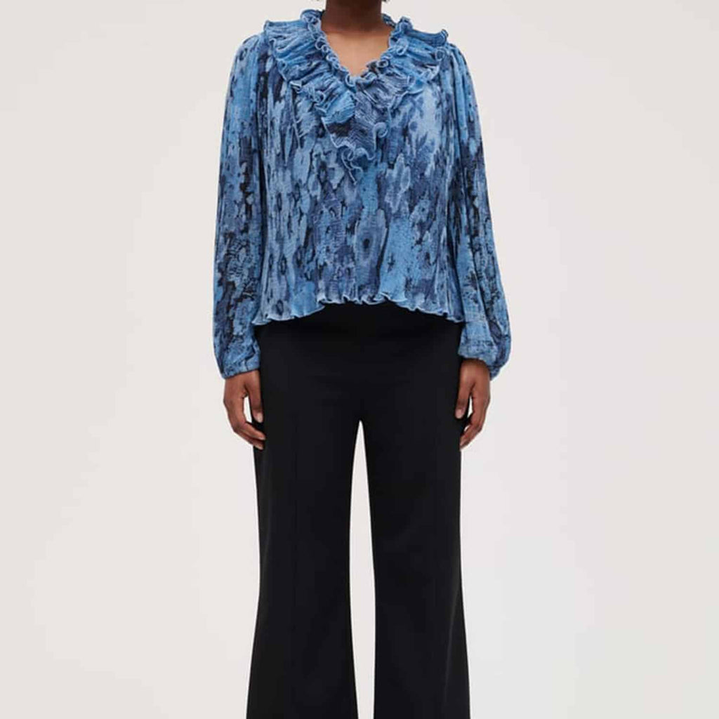 Ganni Womens Mid Waist Panel Straight Leg Pants Twill Suiting: Black_Model_Front