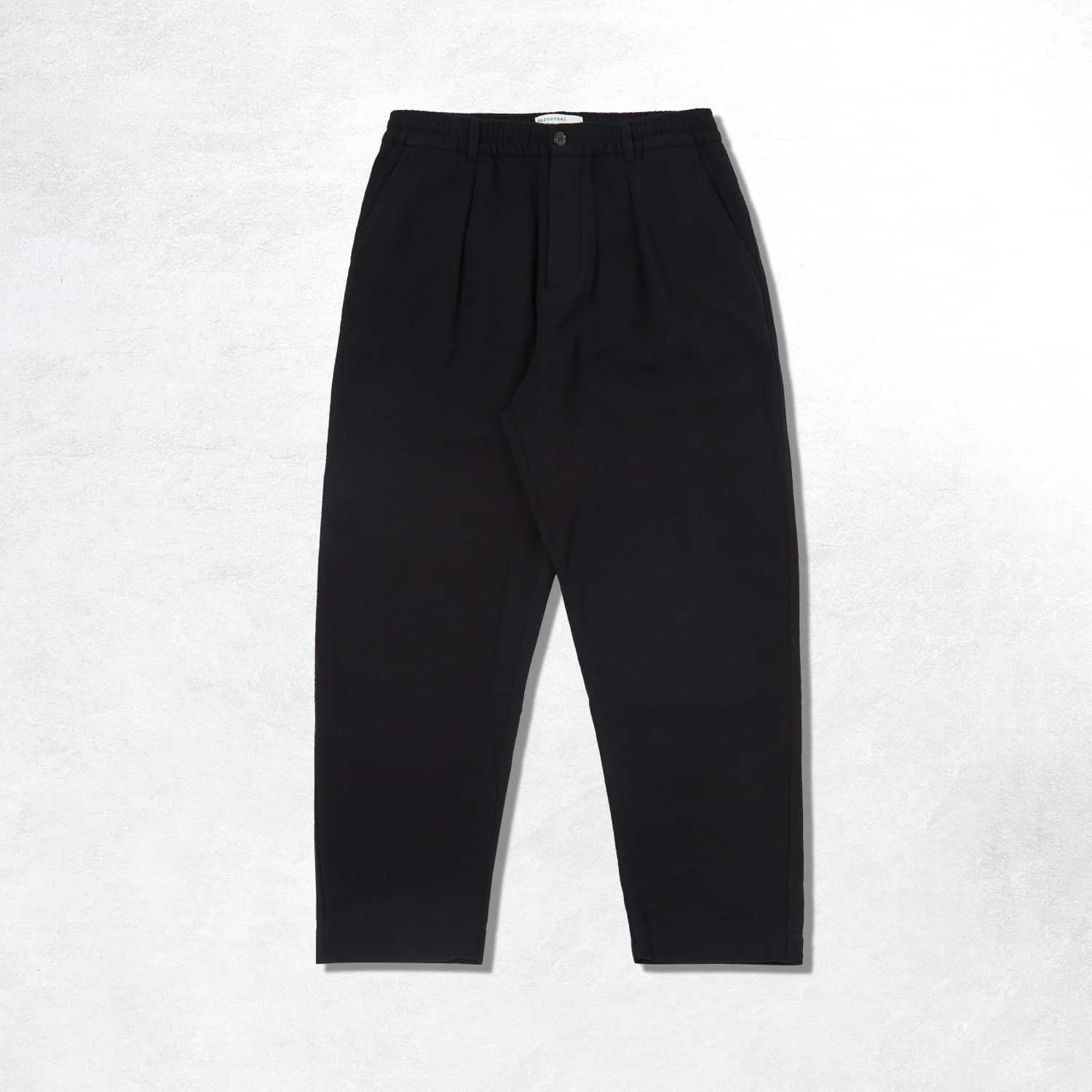 Universal Works Pleated Track Pant: Black (Front)