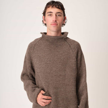 Xenia Telunts Fisherman Sweater: Brown_Model (Front)