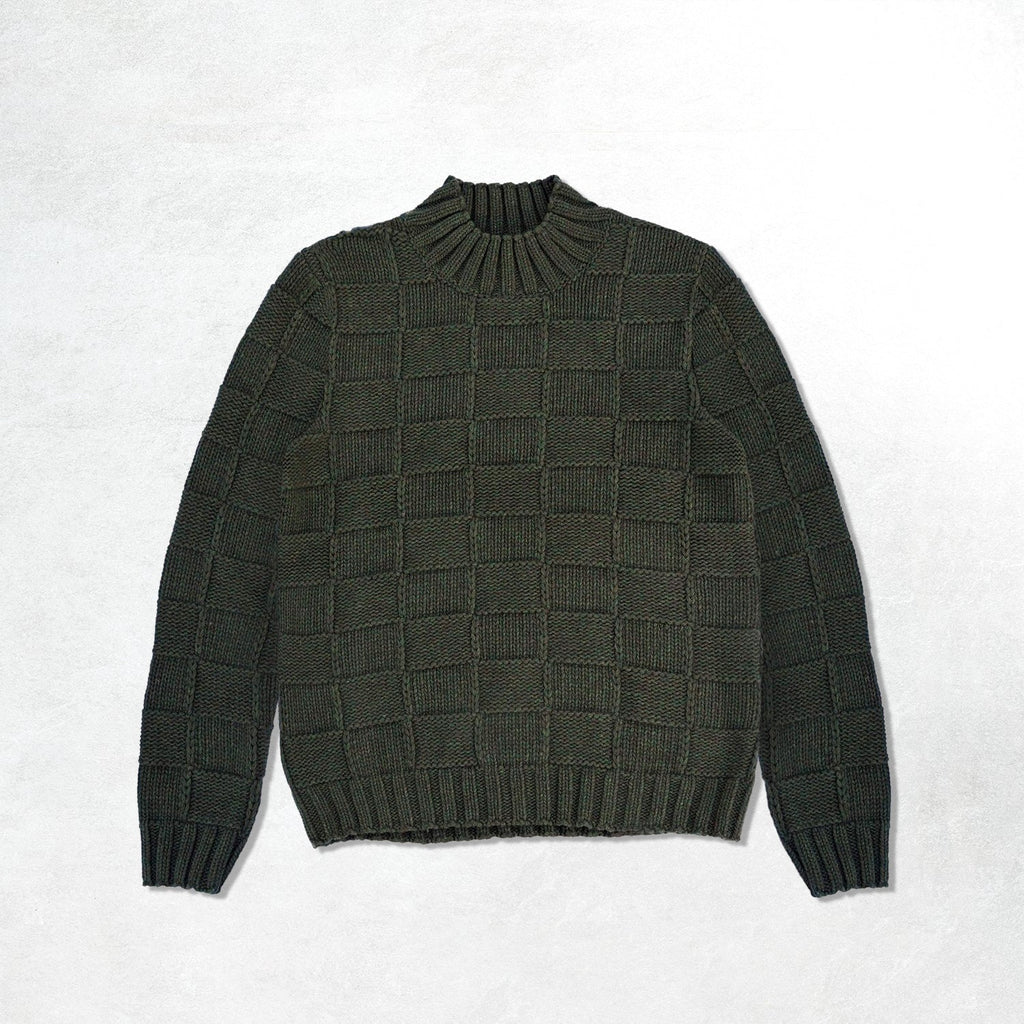 YMC Bluto Basketweave Wool Knit Jumper: Green(Front)