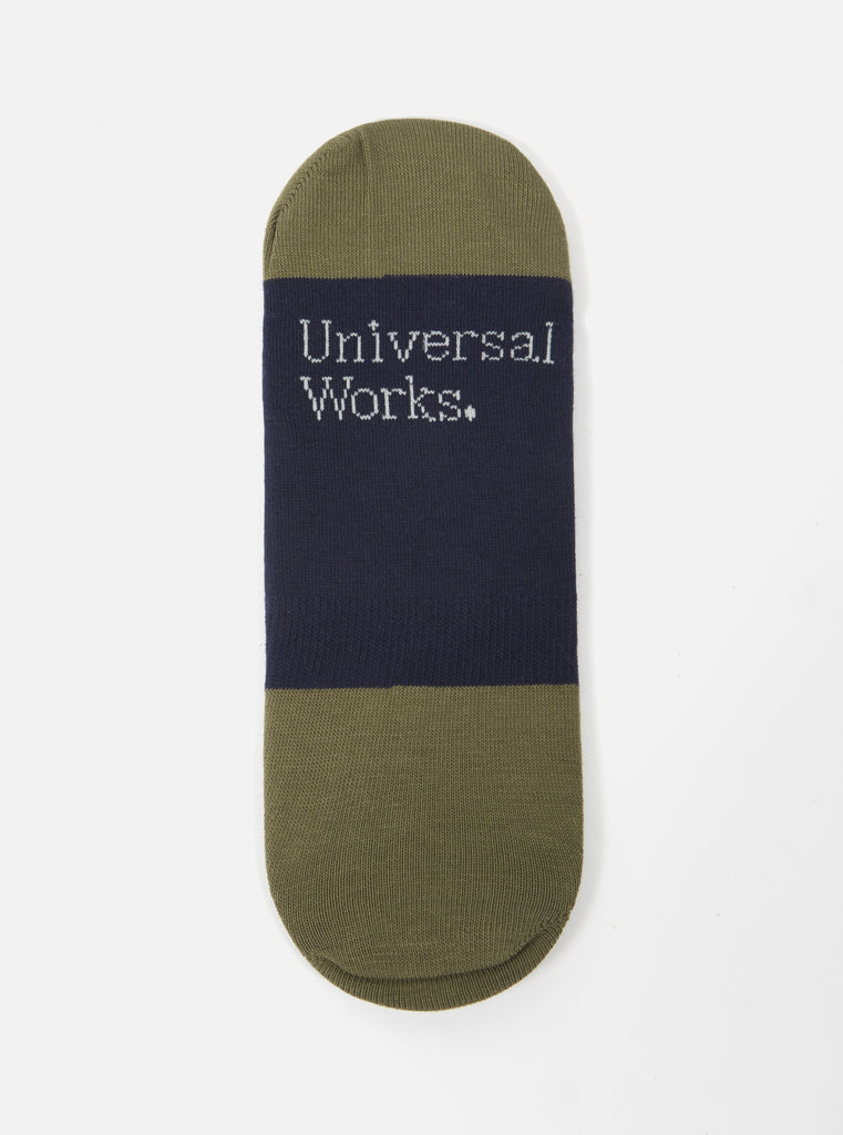 Universal Works Cotton Mix Knit No Show Sock: Navy/Olive - The Union Project