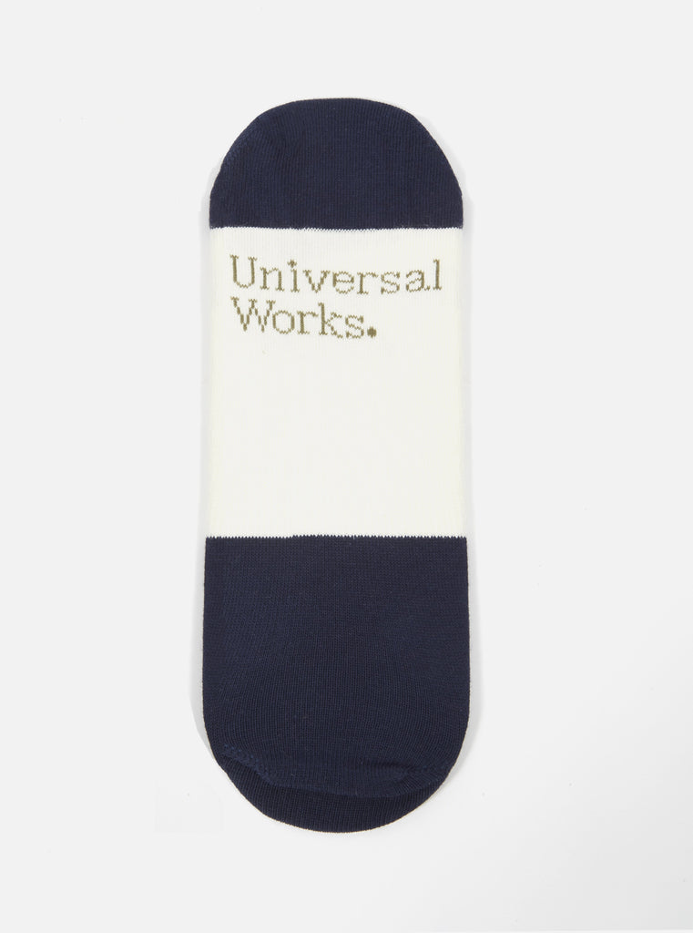 Universal Works Cotton Mix Knit No Show Sock: Ecru/Navy - The Union Project